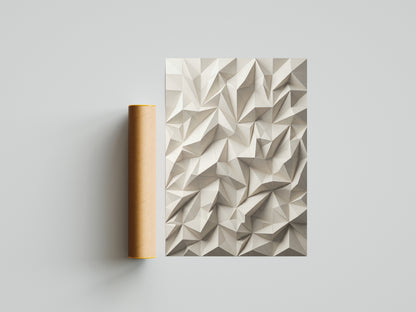Low Poly Faceted Paper Relief Sculpture Print, Geometric Wall Art