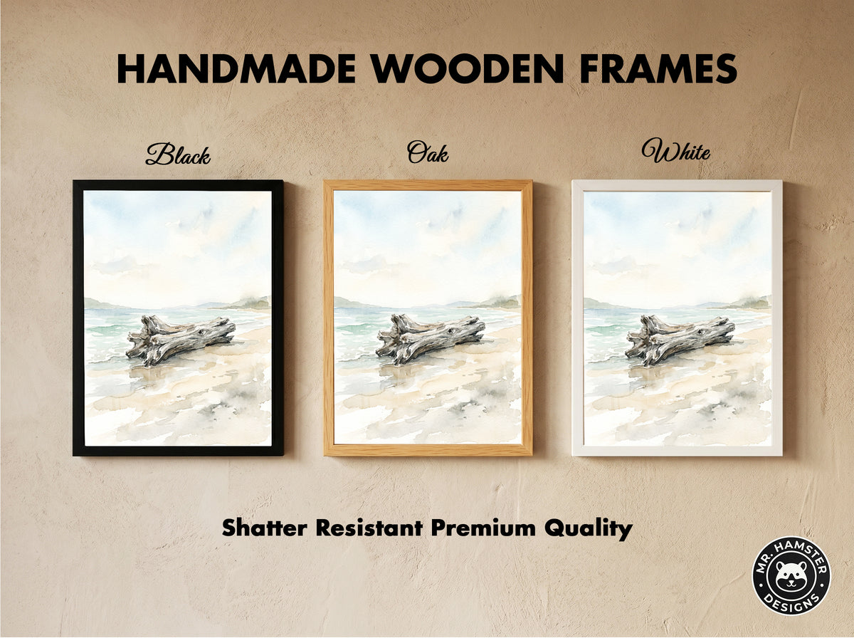 Coastal Driftwood Log on Sandy Shore Art Print