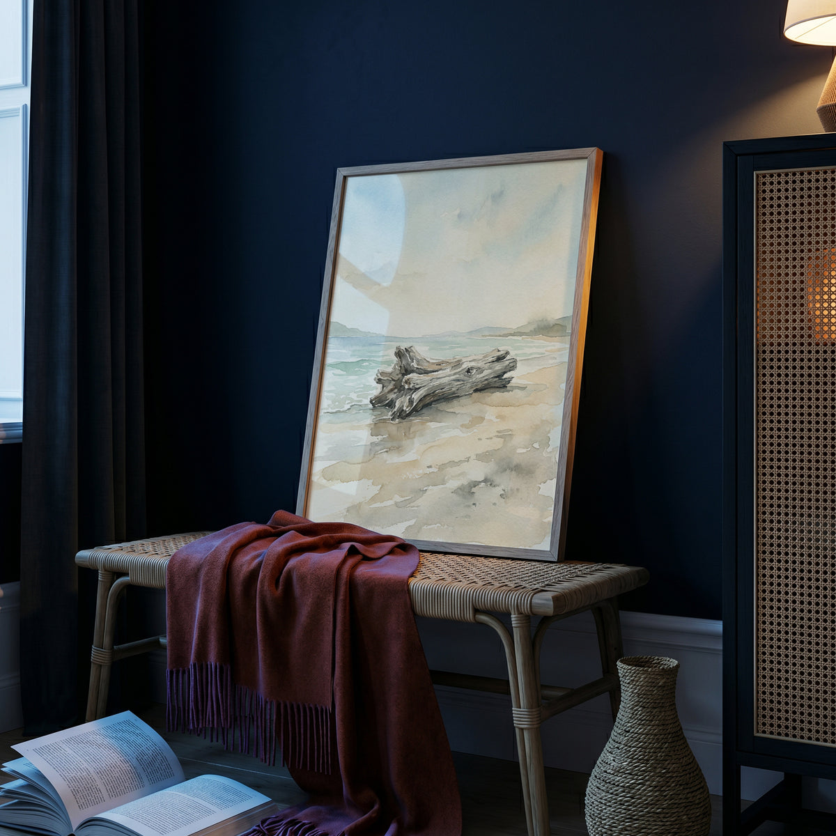 Coastal Driftwood Log on Sandy Shore Art Print