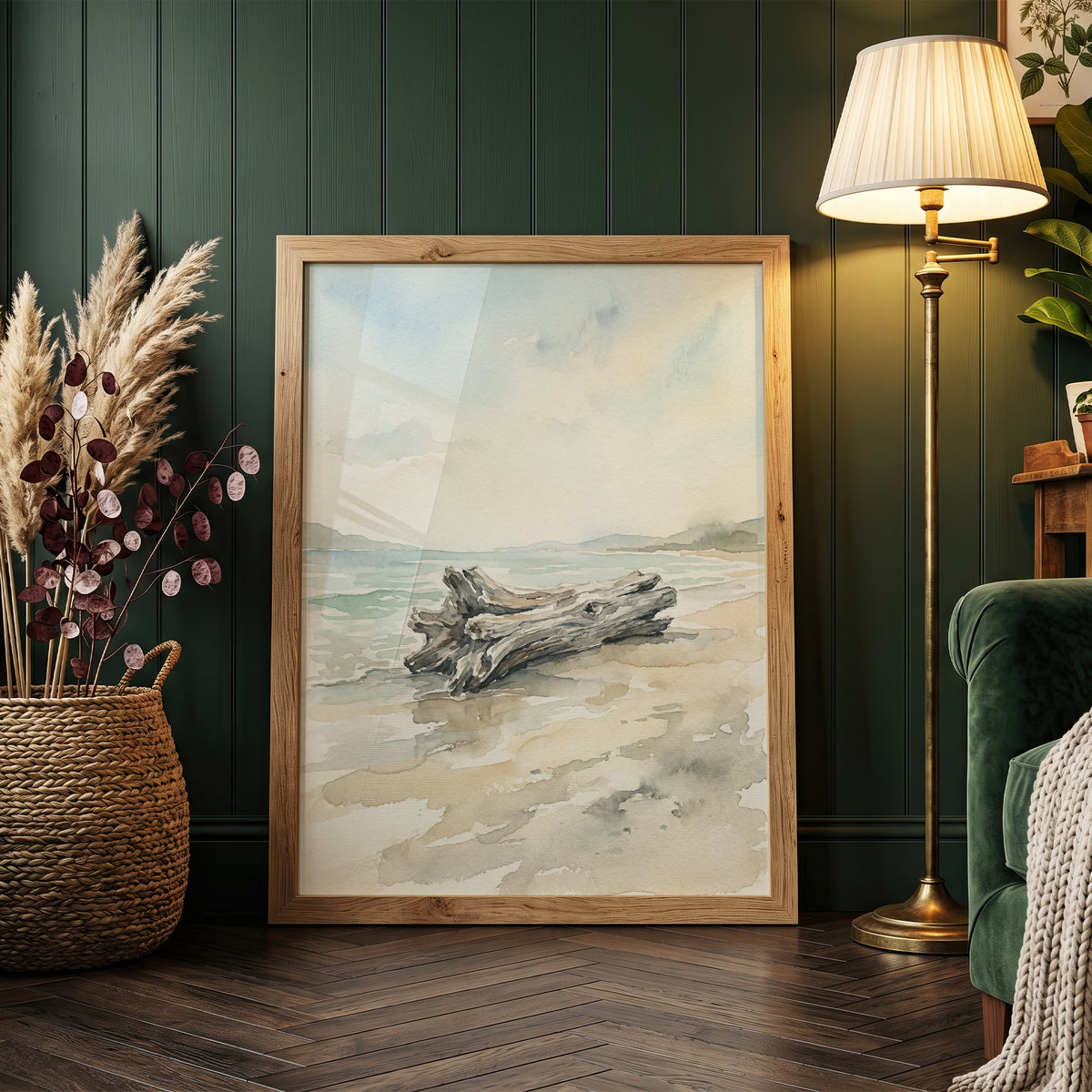 Coastal Driftwood Log on Sandy Shore Art Print