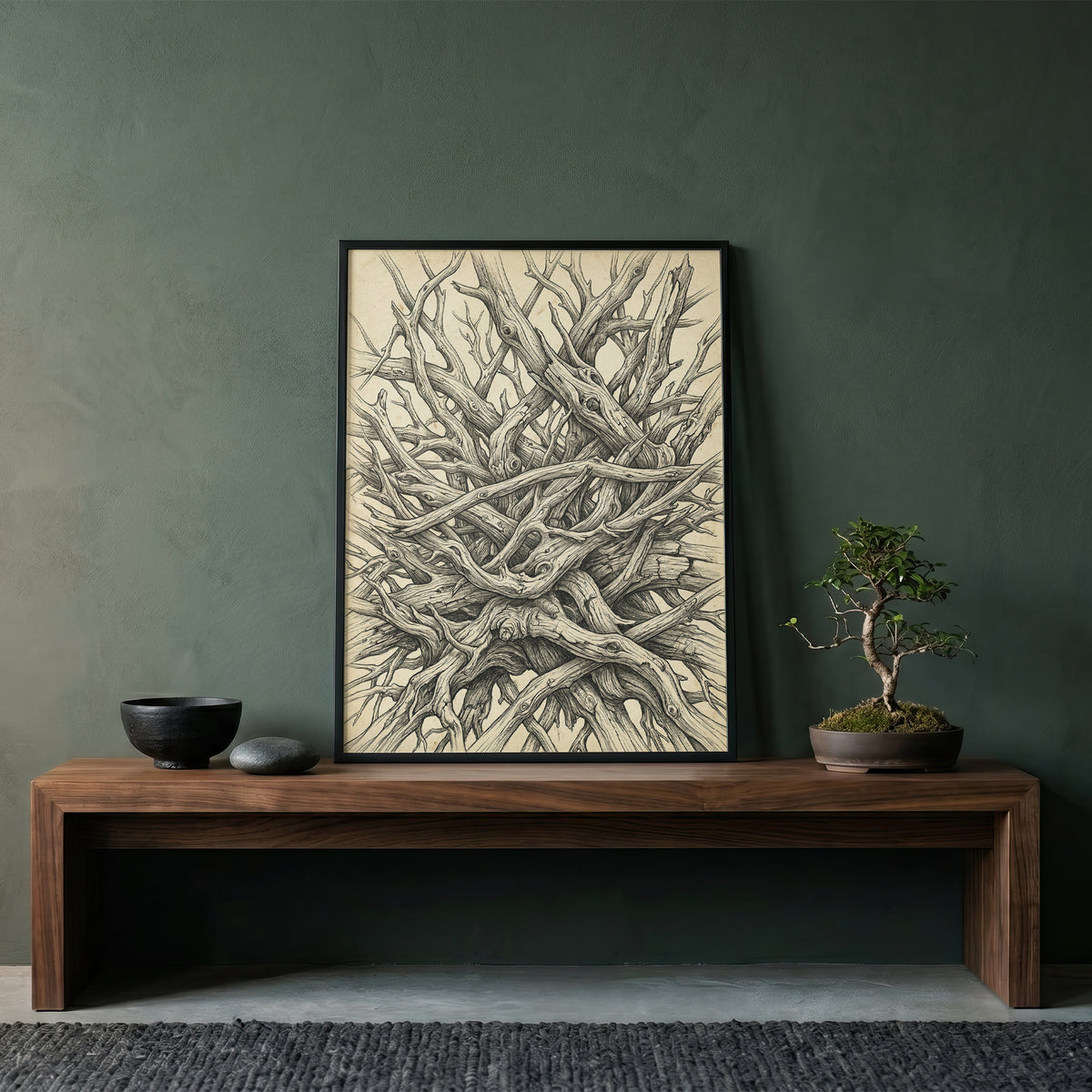 Interlocking Driftwood Root Nest Pen & Ink Art Print