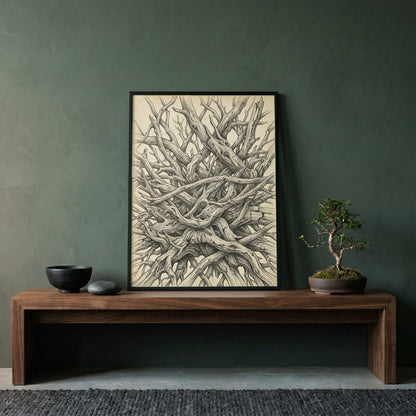 Interlocking Driftwood Root Nest Pen & Ink Art Print
