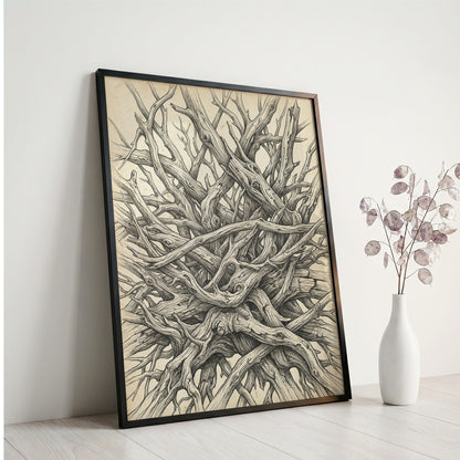 Interlocking Driftwood Root Nest Pen & Ink Art Print