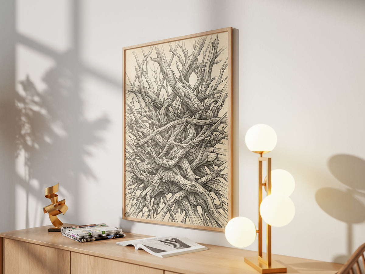 Interlocking Driftwood Root Nest Pen & Ink Art Print