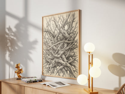 Interlocking Driftwood Root Nest Pen & Ink Art Print