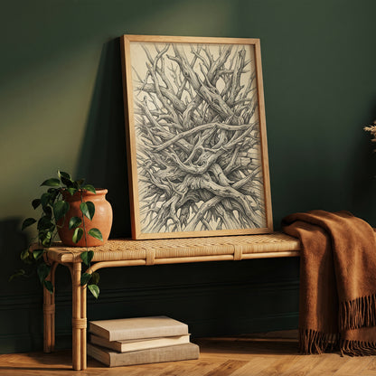 Interlocking Driftwood Root Nest Pen & Ink Art Print