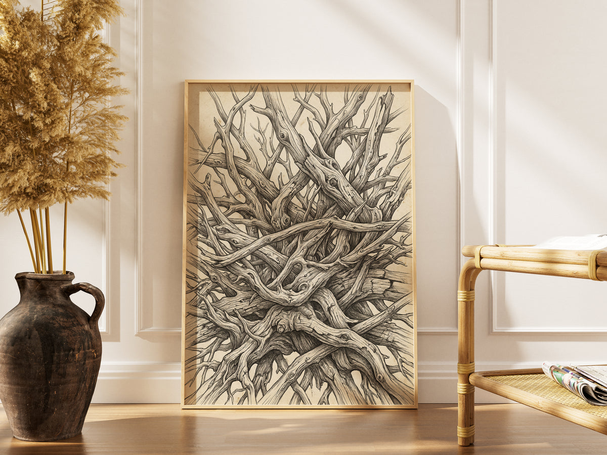 Interlocking Driftwood Root Nest Pen & Ink Art Print
