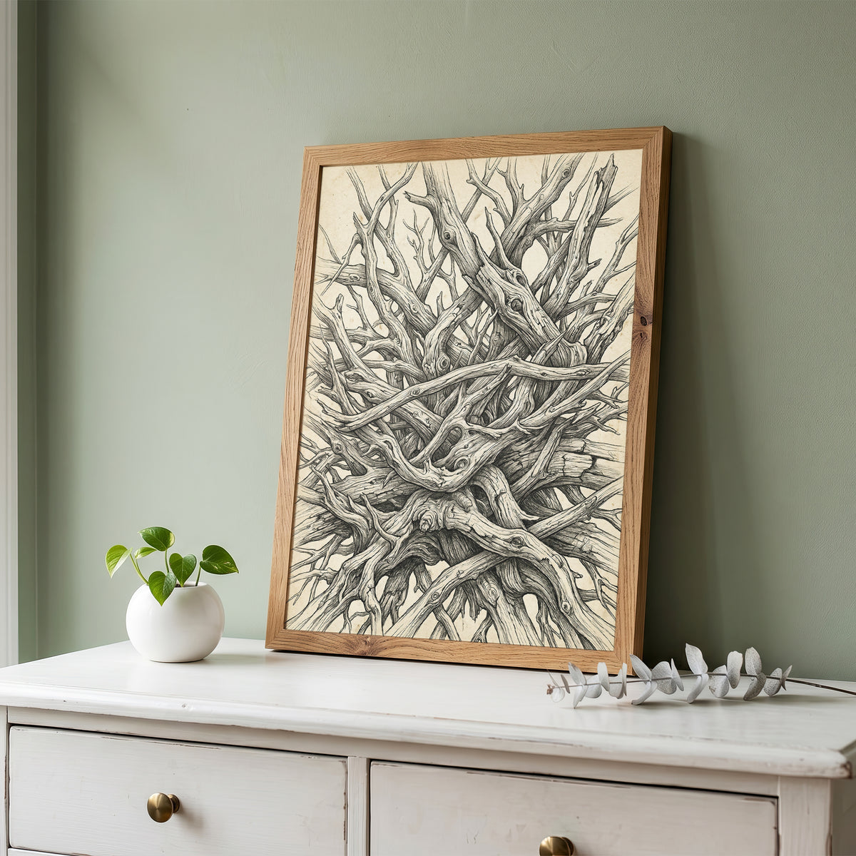 Interlocking Driftwood Root Nest Pen & Ink Art Print