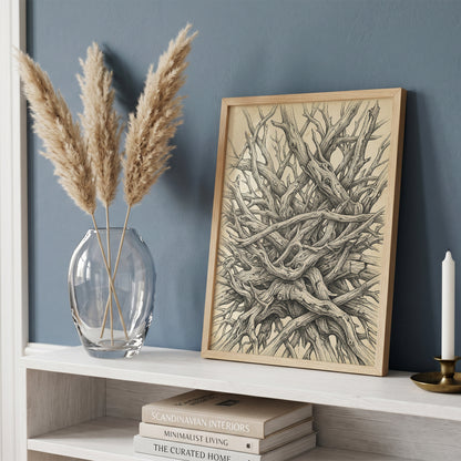 Interlocking Driftwood Root Nest Pen & Ink Art Print