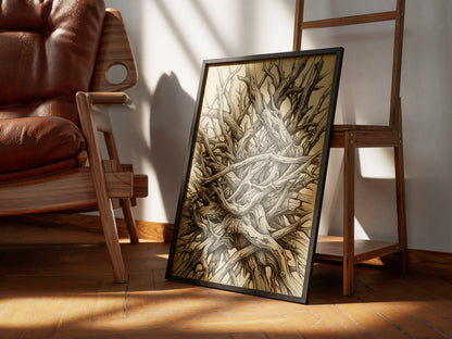 Interlocking Driftwood Root Nest Pen & Ink Art Print
