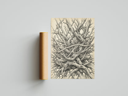 Interlocking Driftwood Root Nest Pen & Ink Art Print