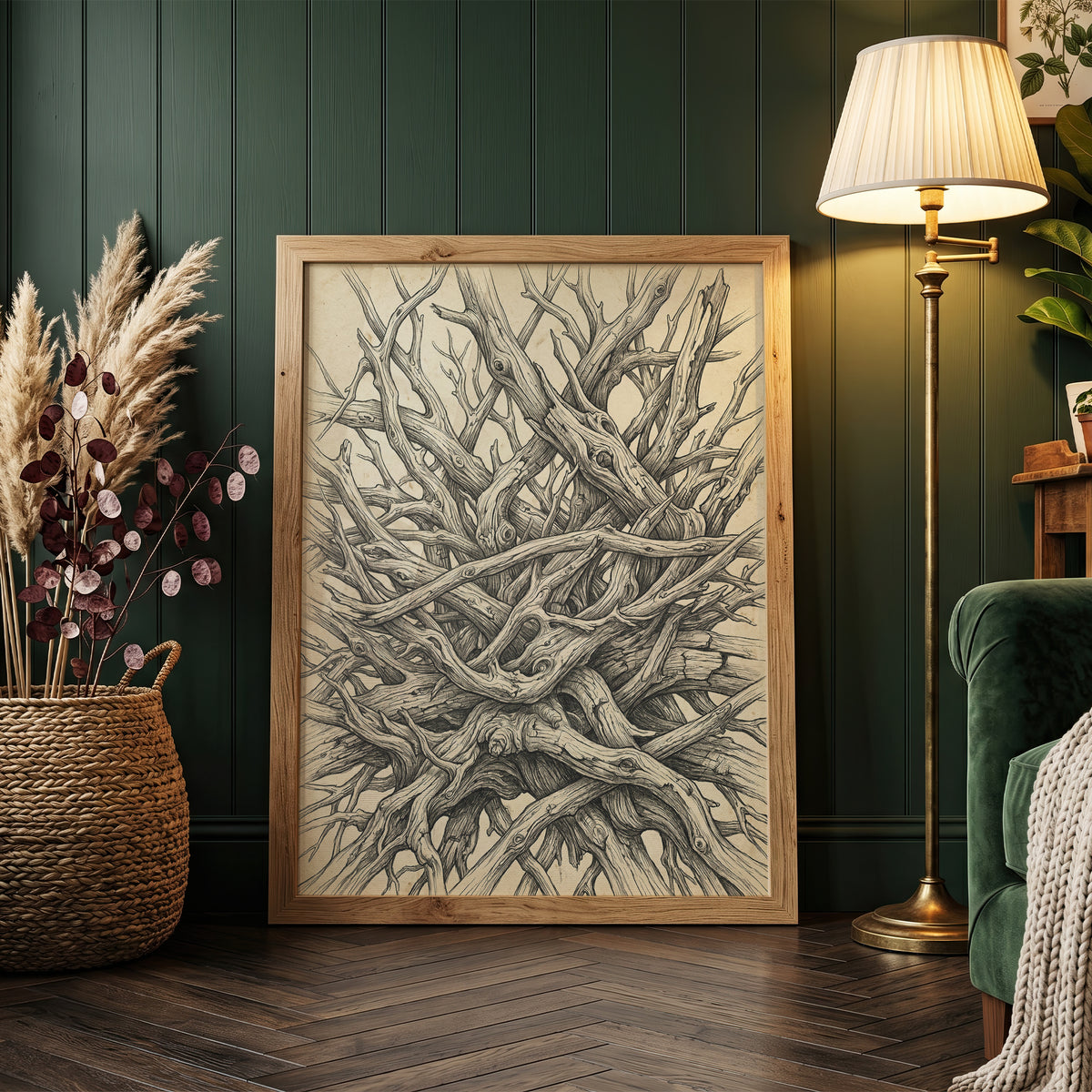 Interlocking Driftwood Root Nest Pen & Ink Art Print