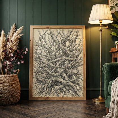 Interlocking Driftwood Root Nest Pen & Ink Art Print