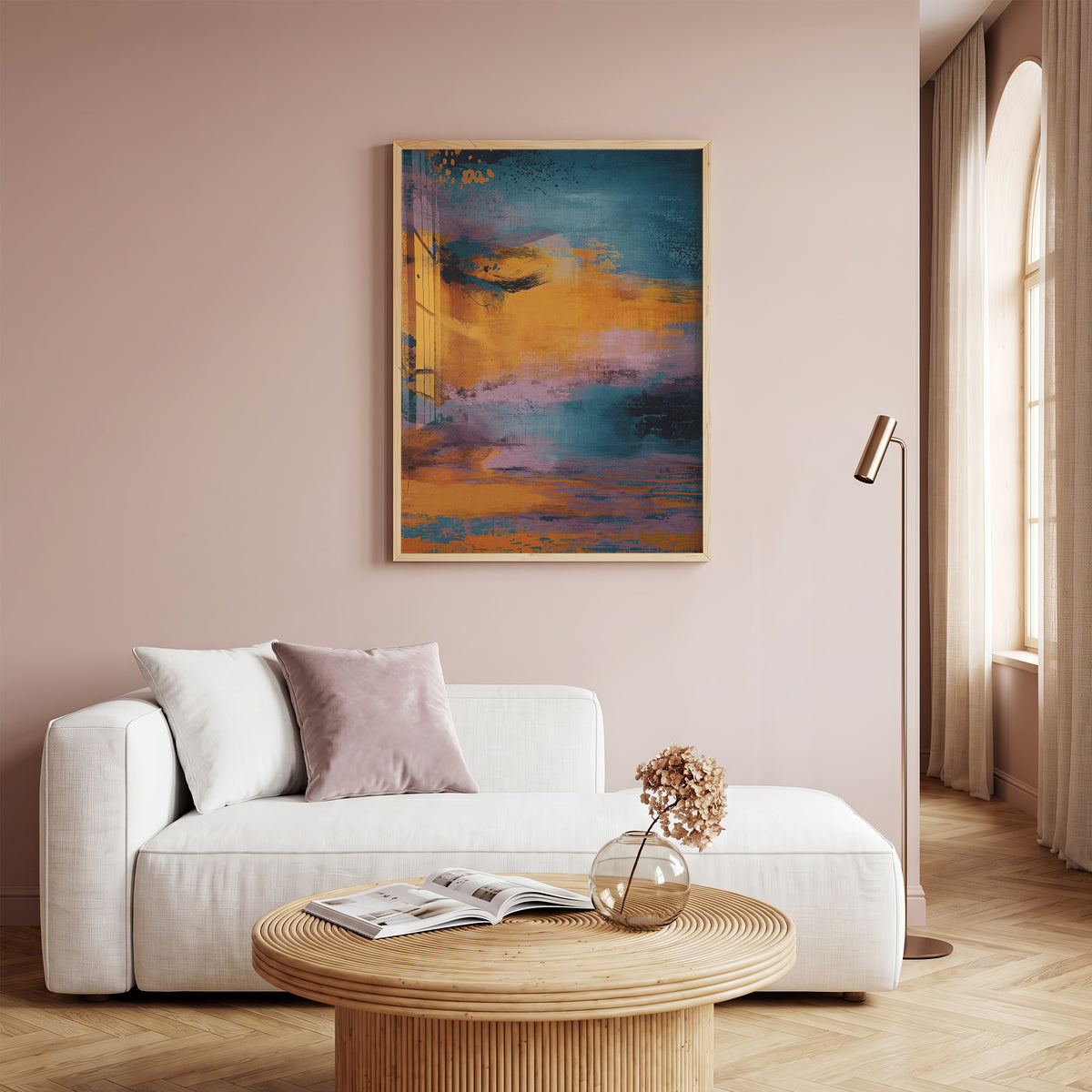 Abstract Sunset Wall Art, Blue and Orange Modern Print