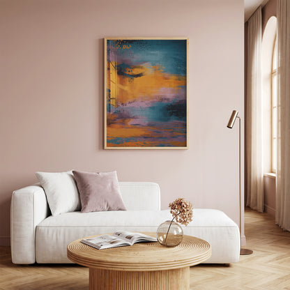 Abstract Sunset Wall Art, Blue and Orange Modern Print