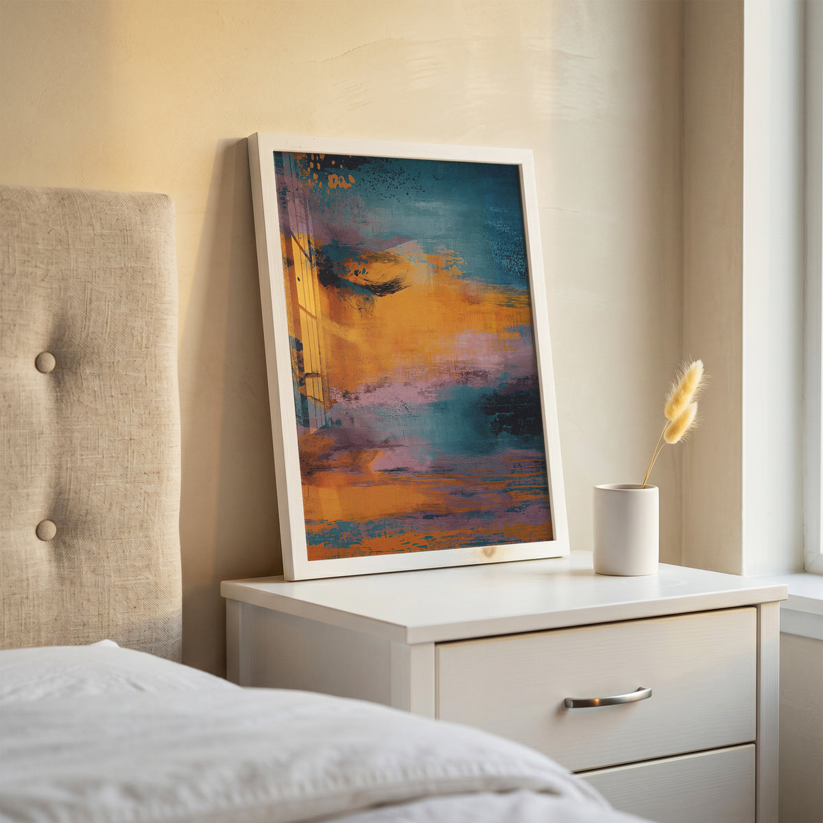 Abstract Sunset Wall Art, Blue and Orange Modern Print