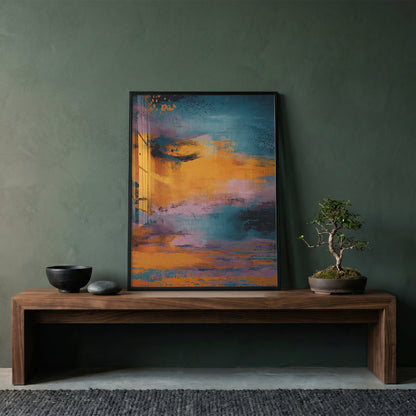 Abstract Sunset Wall Art, Blue and Orange Modern Print
