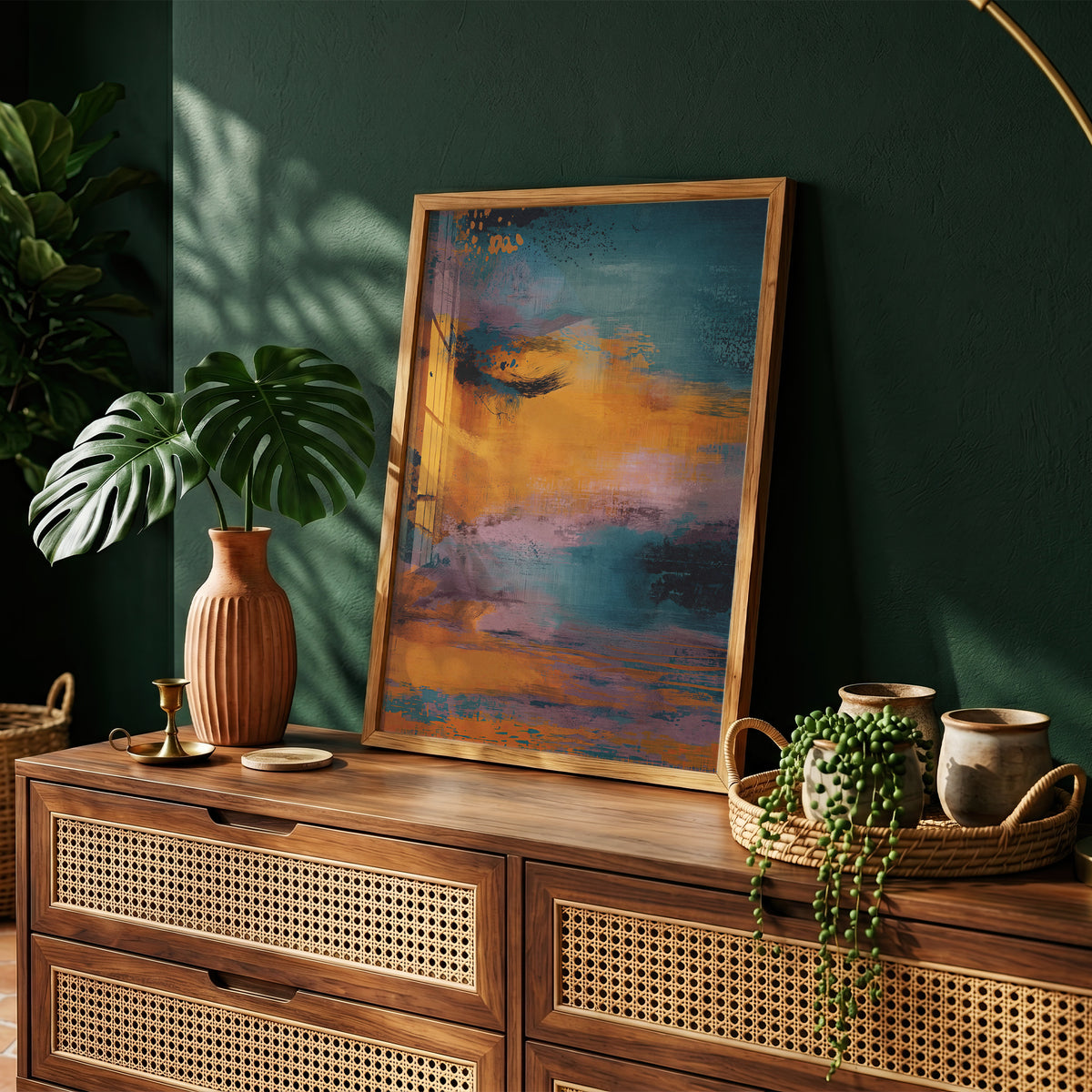 Abstract Sunset Wall Art, Blue and Orange Modern Print