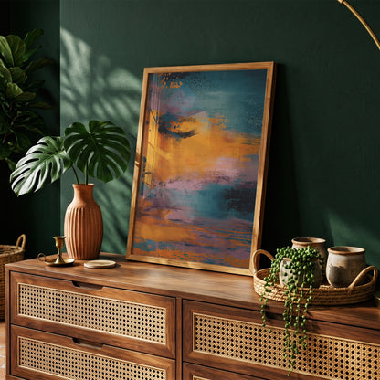 Abstract Sunset Wall Art, Blue and Orange Modern Print
