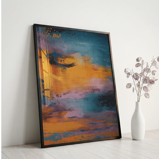 Abstract Sunset Wall Art, Blue and Orange Modern Print