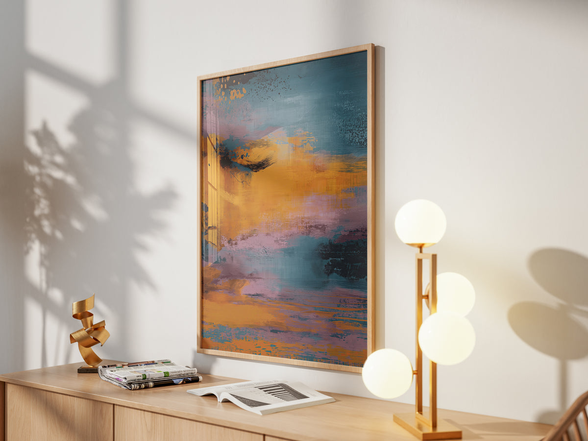 Abstract Sunset Wall Art, Blue and Orange Modern Print