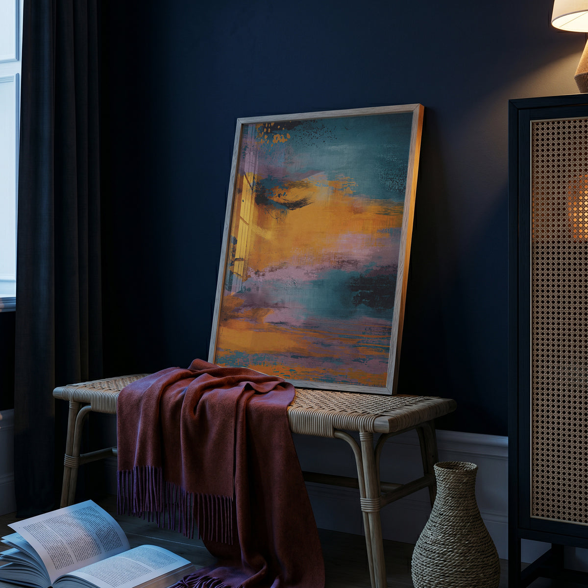 Abstract Sunset Wall Art, Blue and Orange Modern Print