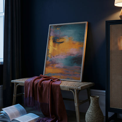 Abstract Sunset Wall Art, Blue and Orange Modern Print