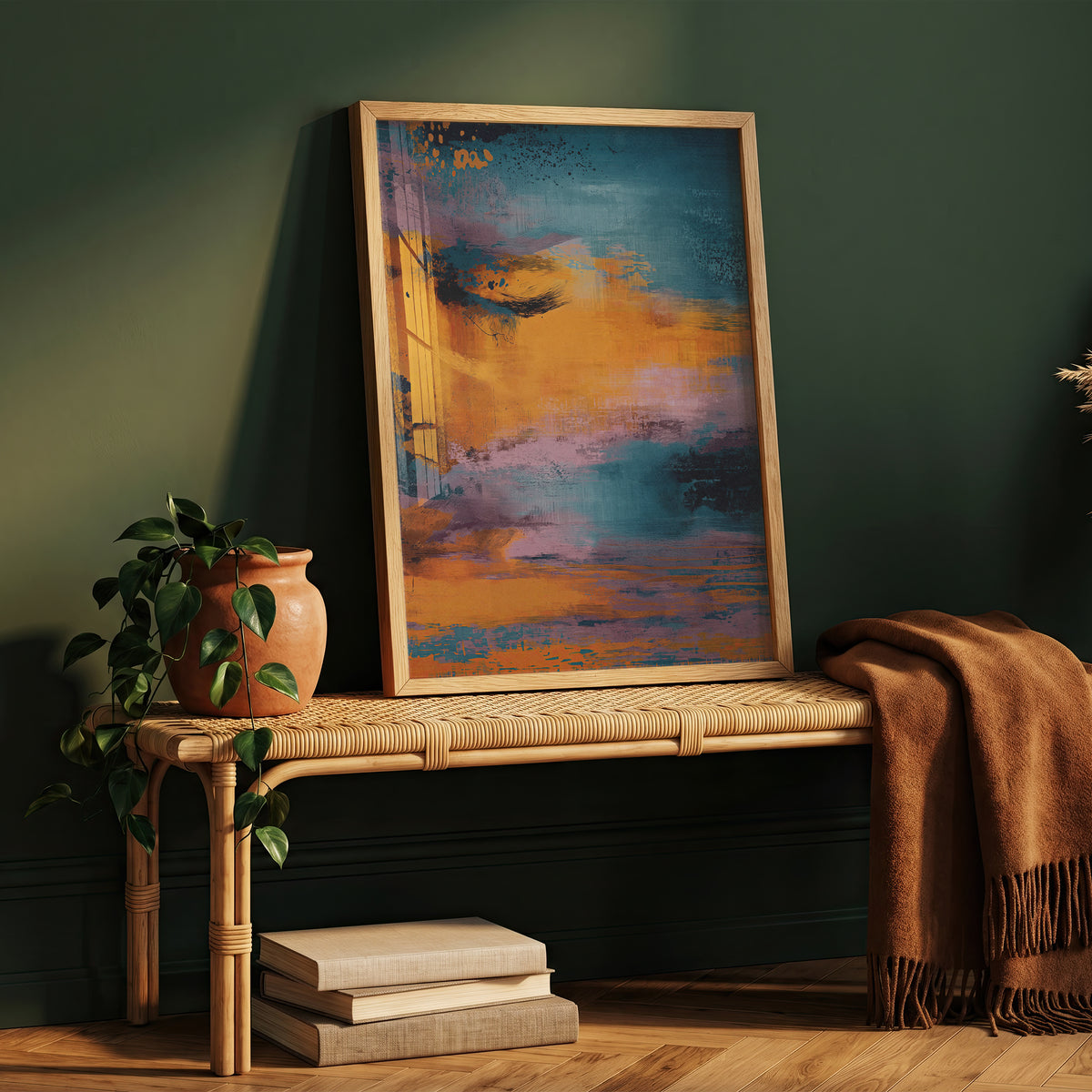 Abstract Sunset Wall Art, Blue and Orange Modern Print