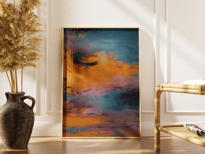 Abstract Sunset Wall Art, Blue and Orange Modern Print