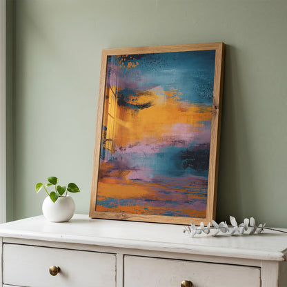 Abstract Sunset Wall Art, Blue and Orange Modern Print