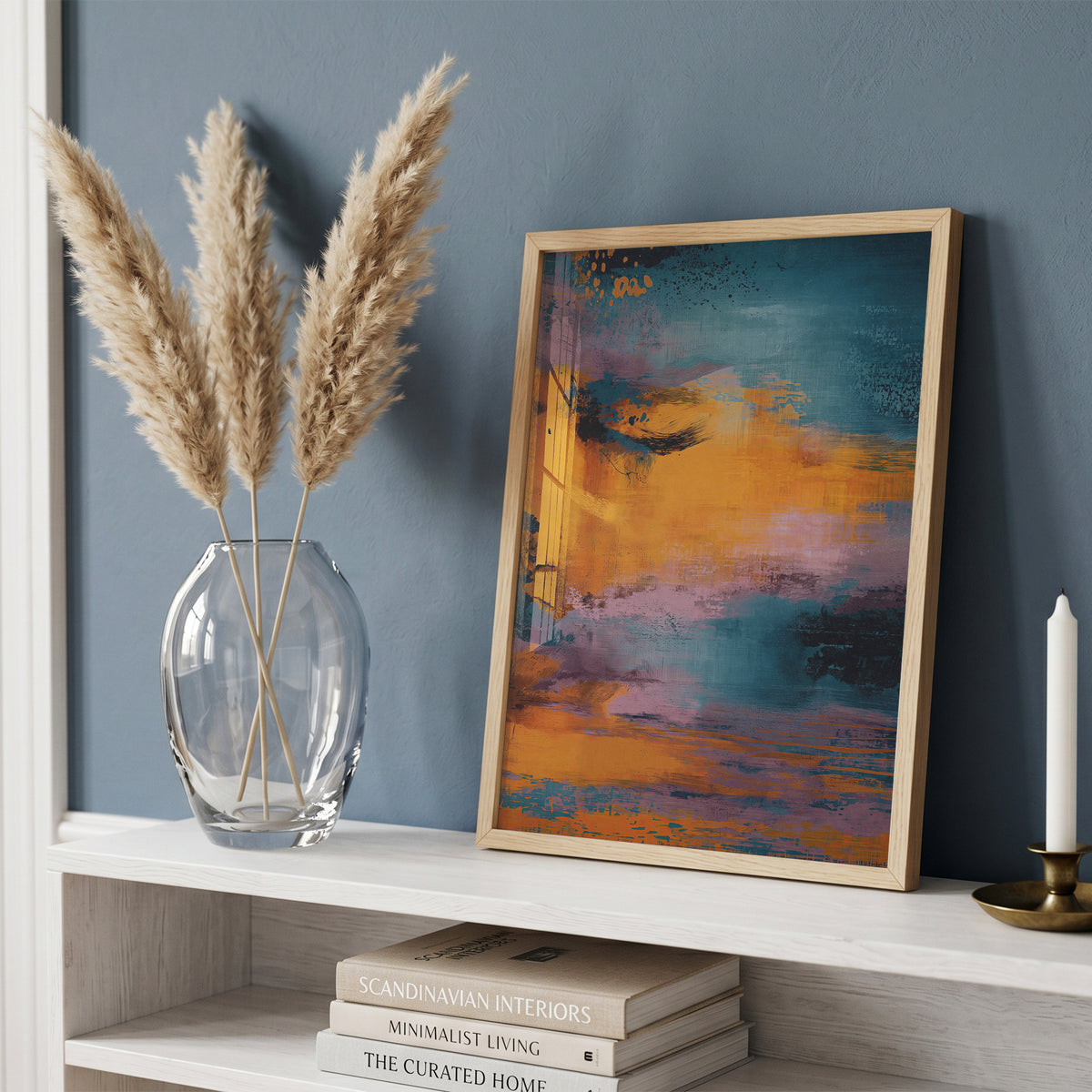 Abstract Sunset Wall Art, Blue and Orange Modern Print