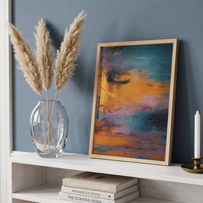 Abstract Sunset Wall Art, Blue and Orange Modern Print