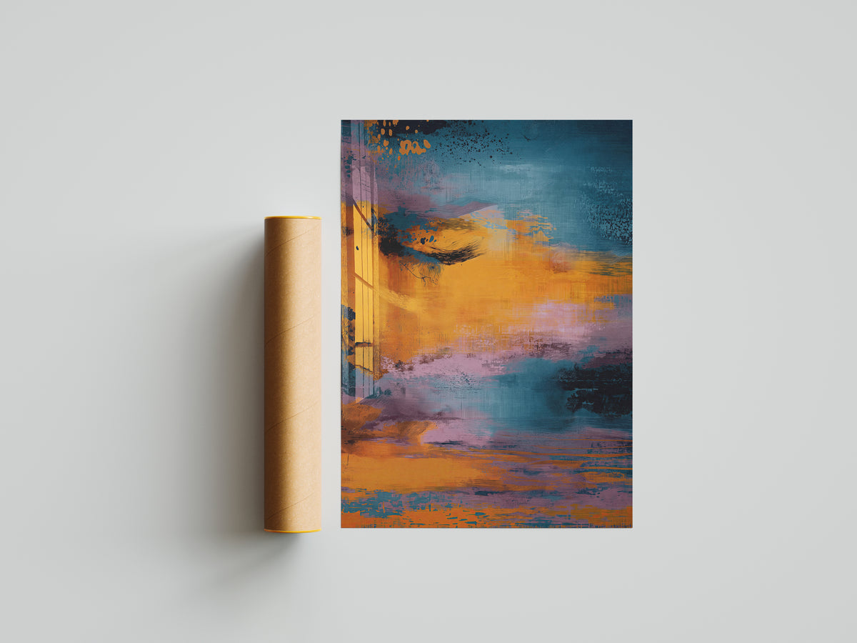 Abstract Sunset Wall Art, Blue and Orange Modern Print