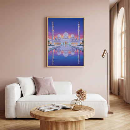 Sheikh Zayed Grand Mosque Symmetrical Night Reflection Art Print