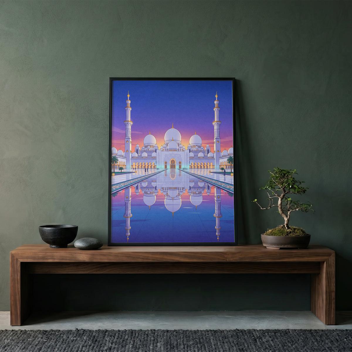 Sheikh Zayed Grand Mosque Symmetrical Night Reflection Art Print