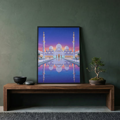Sheikh Zayed Grand Mosque Symmetrical Night Reflection Art Print