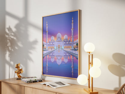 Sheikh Zayed Grand Mosque Symmetrical Night Reflection Art Print