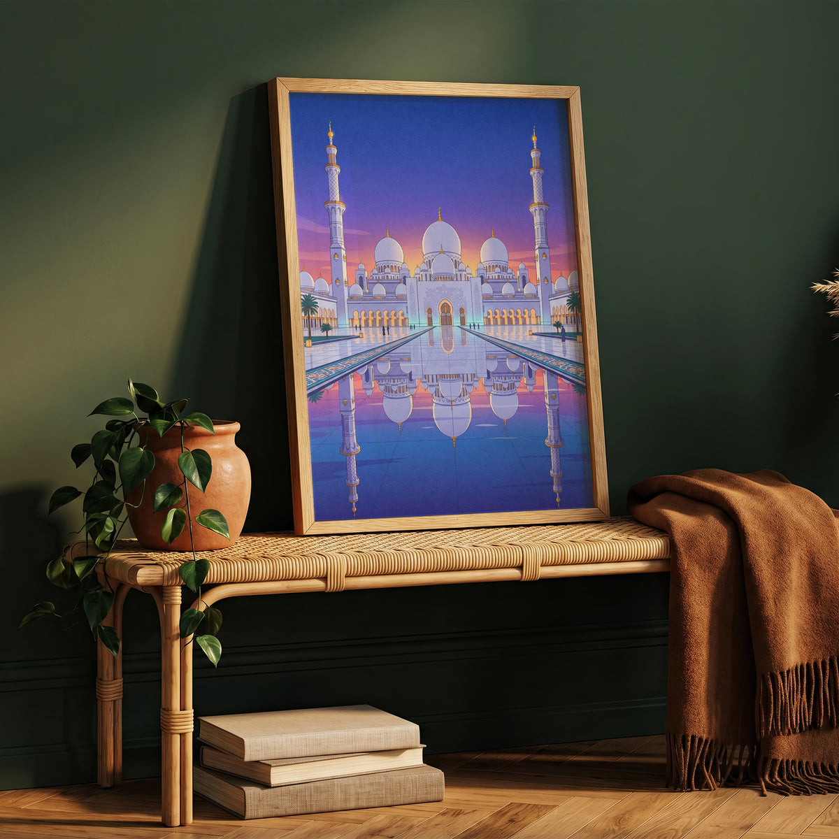 Sheikh Zayed Grand Mosque Symmetrical Night Reflection Art Print