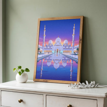 Sheikh Zayed Grand Mosque Symmetrical Night Reflection Art Print