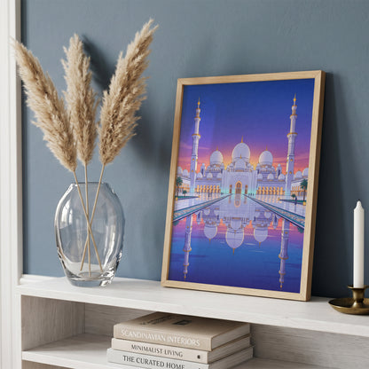 Sheikh Zayed Grand Mosque Symmetrical Night Reflection Art Print