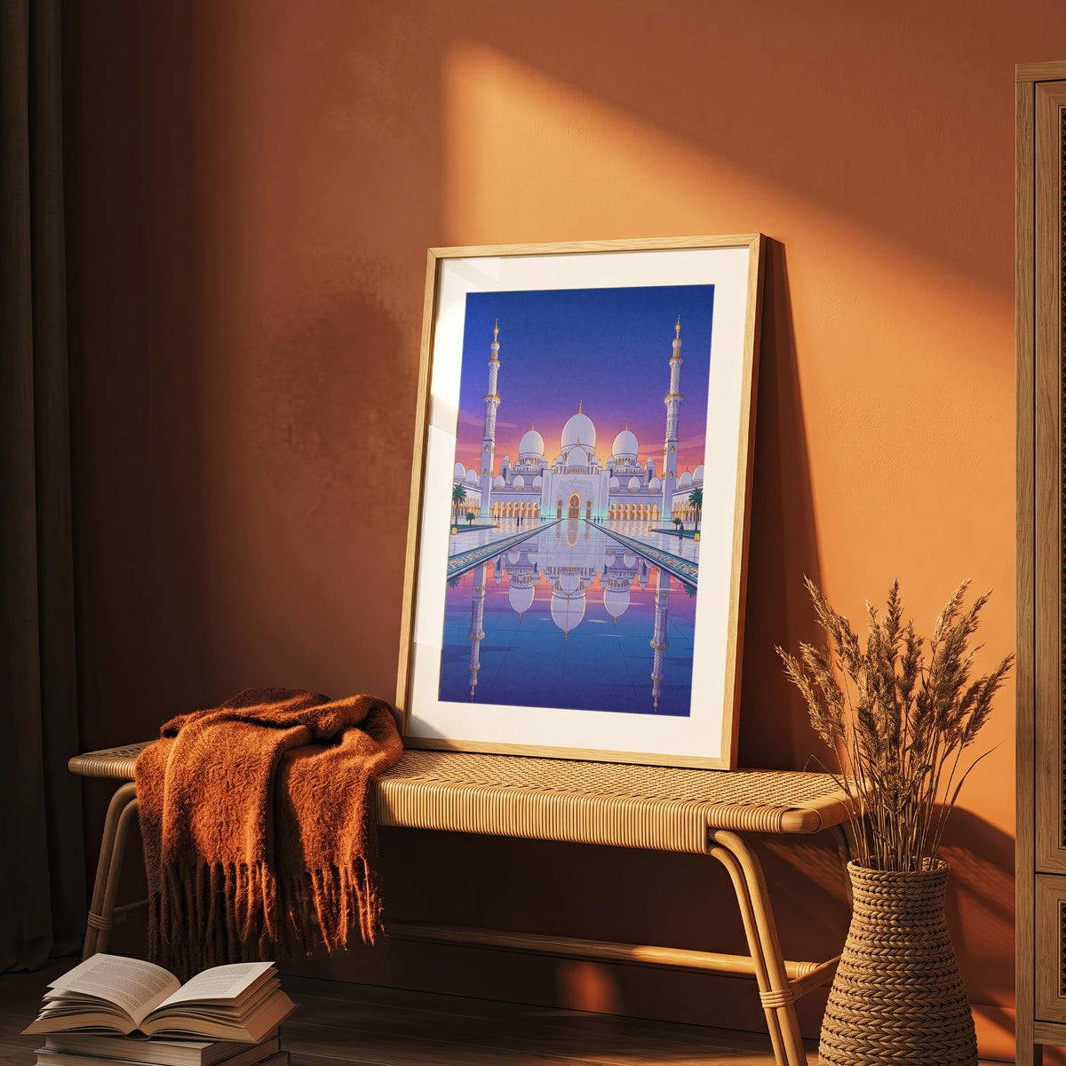 Sheikh Zayed Grand Mosque Symmetrical Night Reflection Art Print