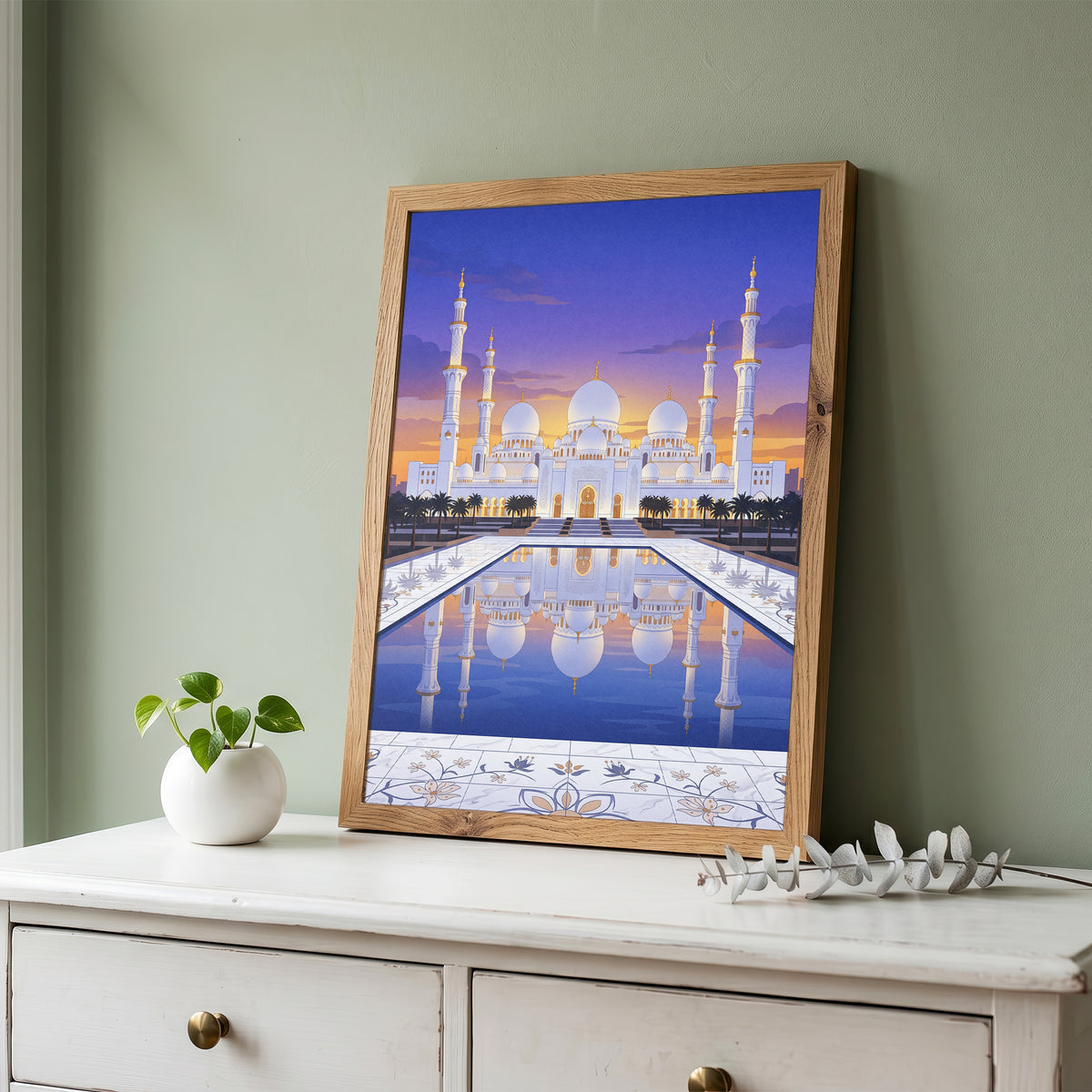 Sheikh Zayed Grand Mosque Floral Inlay Marble Courtyard Print