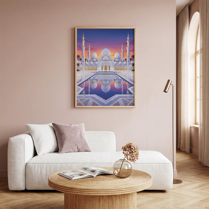 Sheikh Zayed Grand Mosque Sunset Panorama Art Print