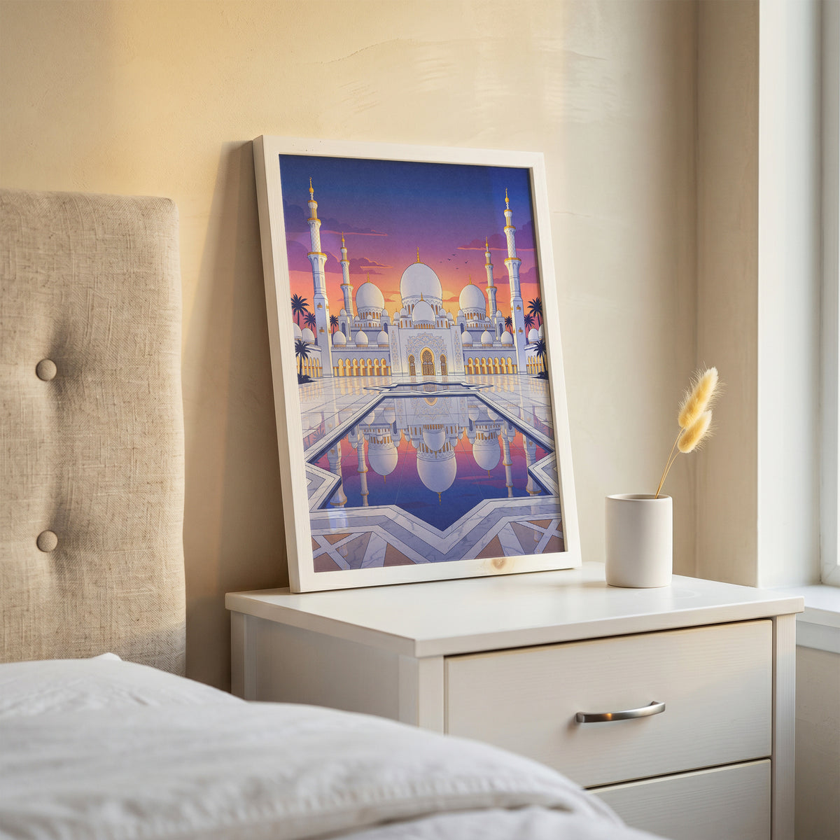 Sheikh Zayed Grand Mosque Sunset Panorama Art Print