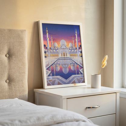 Sheikh Zayed Grand Mosque Sunset Panorama Art Print