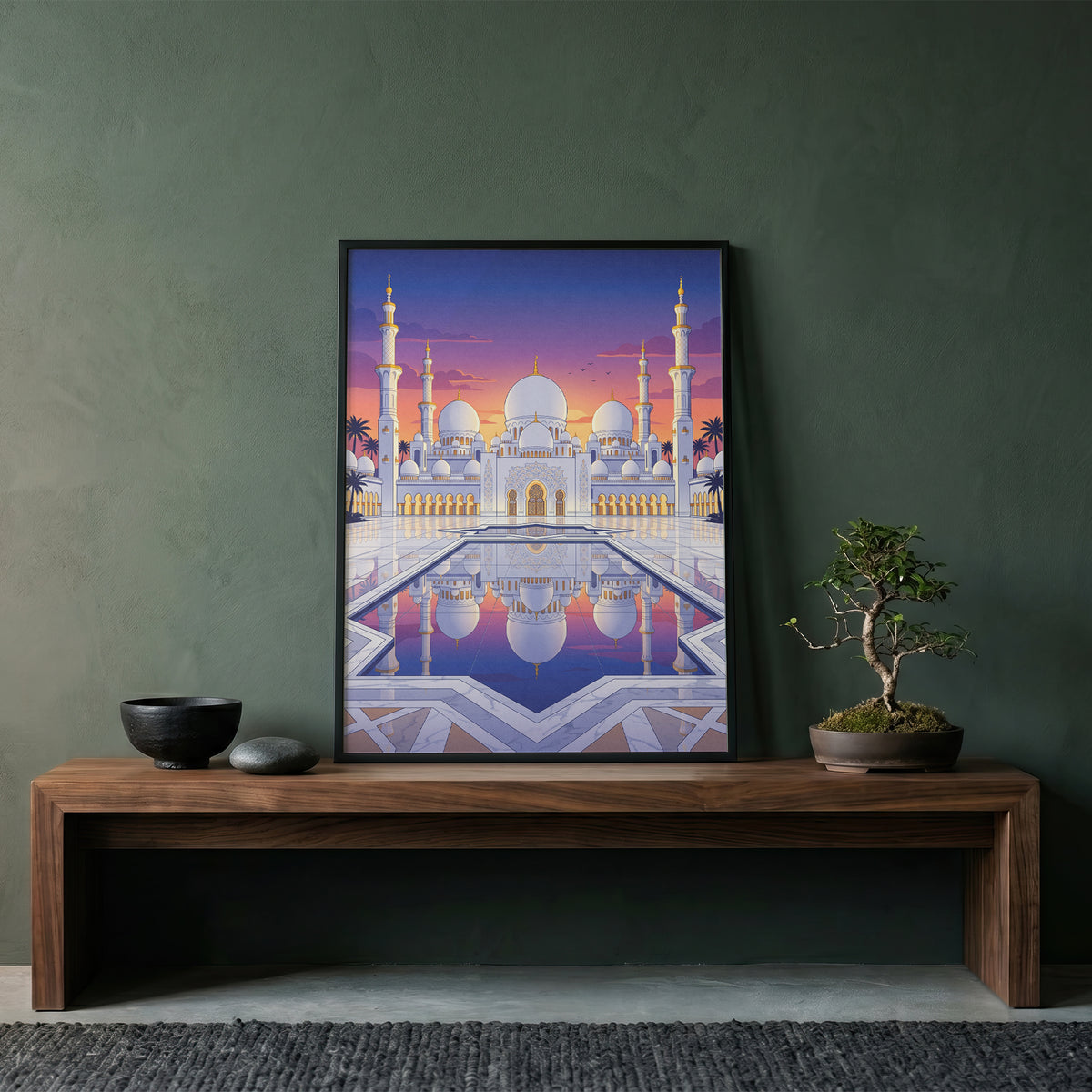 Sheikh Zayed Grand Mosque Sunset Panorama Art Print