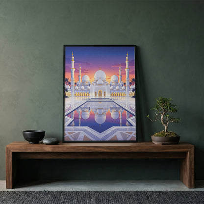Sheikh Zayed Grand Mosque Sunset Panorama Art Print