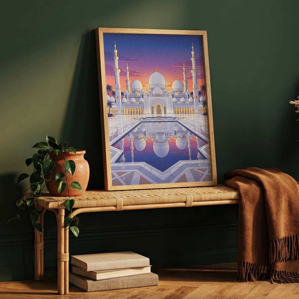 Sheikh Zayed Grand Mosque Sunset Panorama Art Print