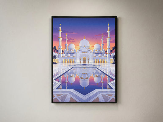 Sheikh Zayed Grand Mosque Sunset Panorama Art Print