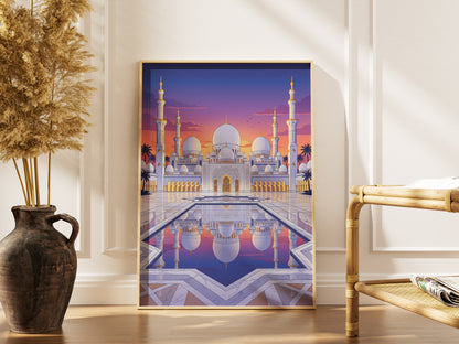 Sheikh Zayed Grand Mosque Sunset Panorama Art Print